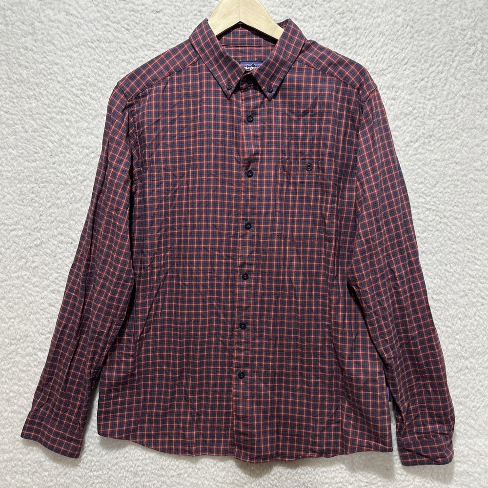 Patagonia Shirt Mens Large Red Blue Plaid Vjosa River Long Sleeve Organic Cotton